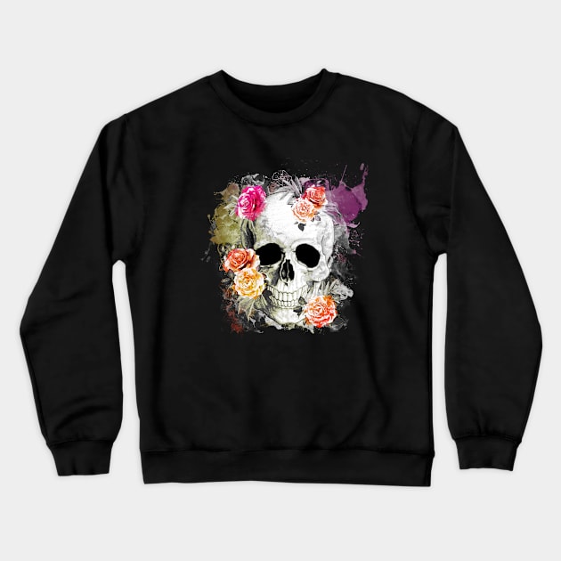 Sage Tribe floral Skull With roses Crewneck Sweatshirt by Collagedream